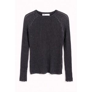 Zara Women's Black Open Weave Silver Metallic Ribbed Knit Lightweight Sweater Lg